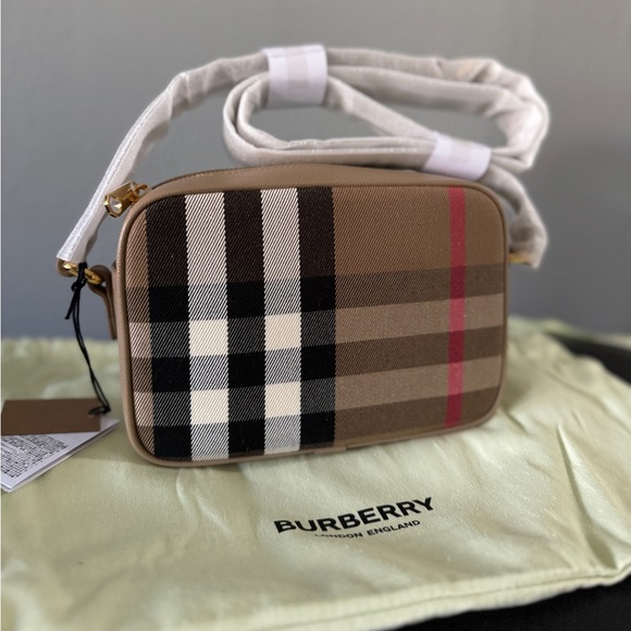 Burberry Authentic Crossbody Bag Leather House Check Small Camera Pouch $1050 - Picture 7 of 13